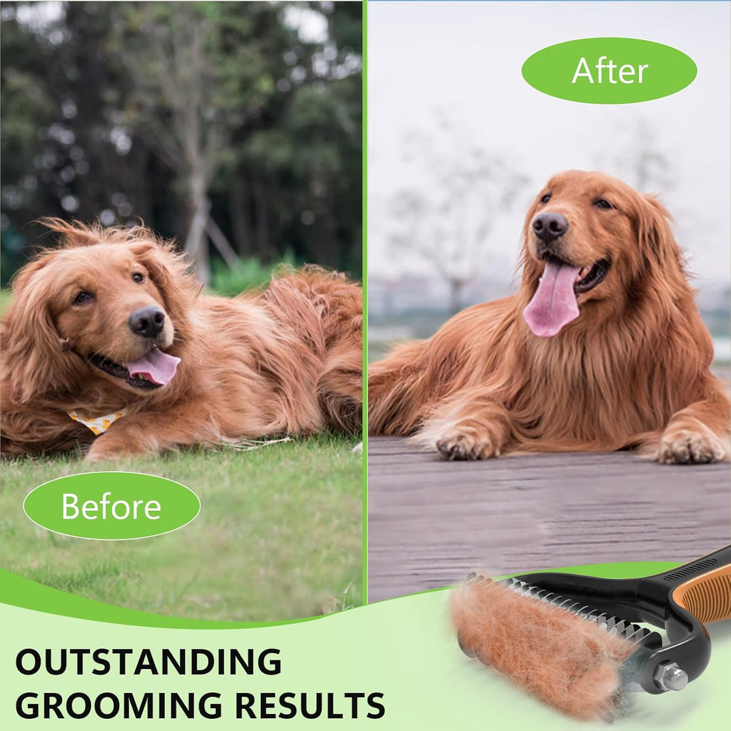 Staltwo Deshedding Dog Brush for Shedding – 2-in-1 Professional Undercoat Rake & Pet Grooming Tool for Dogs and Cats