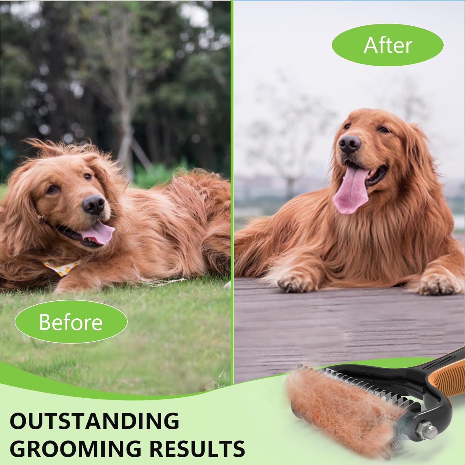 Staltwo Deshedding Dog Brush for Shedding – 2-in-1 Professional Undercoat Rake & Pet Grooming Tool for Dogs and Cats