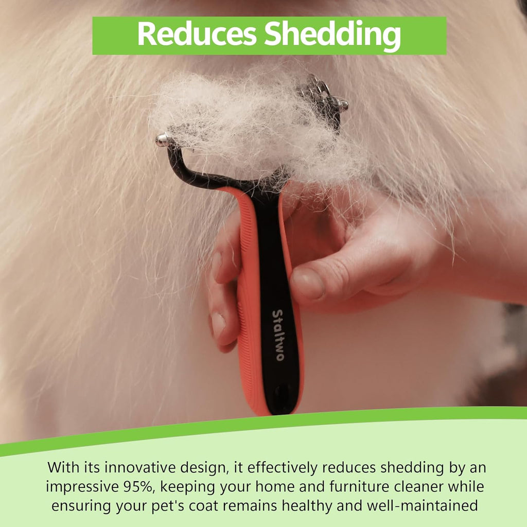 Staltwo Deshedding Dog Brush for Shedding – 2-in-1 Professional Undercoat Rake & Pet Grooming Tool for Dogs and Cats