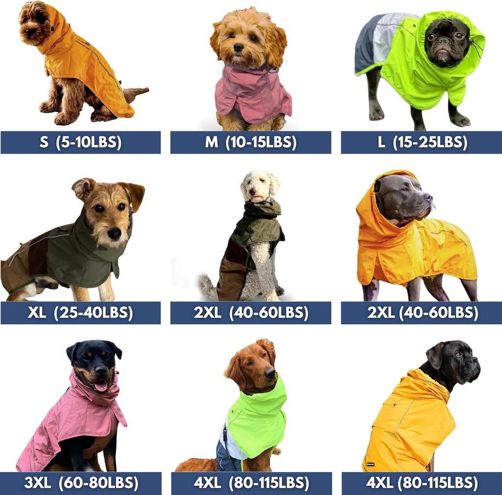 Spark Paws Dog Raincoat, Waterproof Windproof Rain Jacket, for Small Medium Large Extra Large Dogs, Reflective Breathable Full-Body Coverage Dry Suit - Mustard Yellow - 2XL