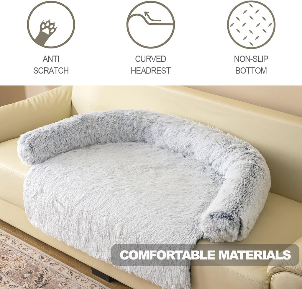 Calming Dogs/Cats Bed Mats, Dog Pad Washable Removable Couch Cover, Plush Long Fur Mat for Pets, Waterproof Lining, Perfect for Small, Medium and Large Dogs and Cats (Gradient Gray, 36"x31")